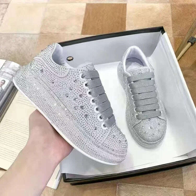 KIMLUD, New  Autumn Women Platform Shoes rhinestones Thick-soled White Silver Shoes Shining Crystal Sneakers Trend Casual Sneakers, sliver 1 / 37, KIMLUD Womens Clothes
