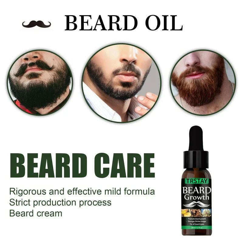 NEW Beard Hair Growth Essential Oil Anti Hair Loss Product Natural Mustache Regrowth Oil for Men Nourishing Beard Care Roller - KIMLUD