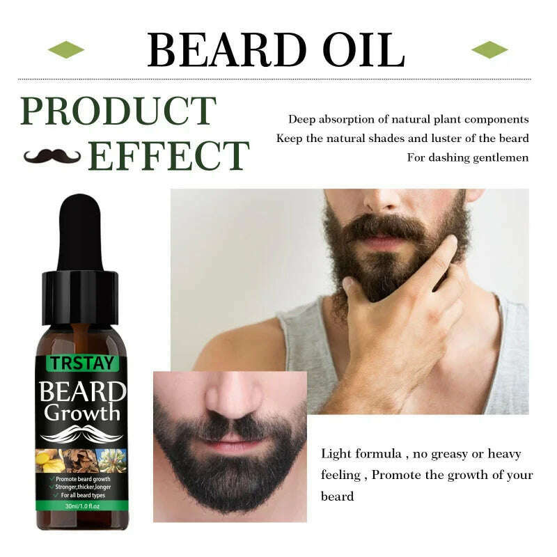 NEW Beard Hair Growth Essential Oil Anti Hair Loss Product Natural Mustache Regrowth Oil for Men Nourishing Beard Care Roller - KIMLUD