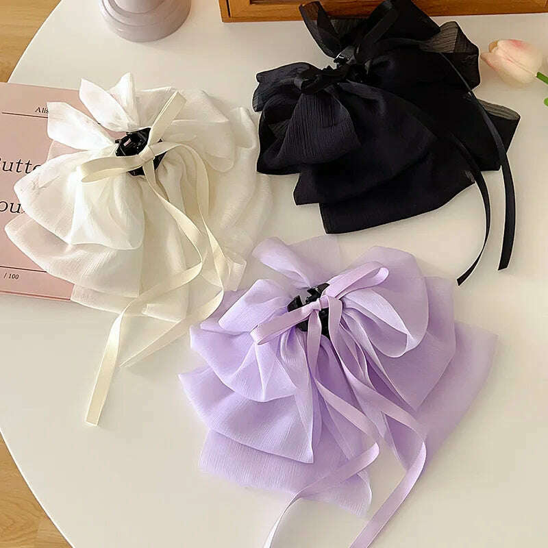 New Bow Floating Ribbon Grip Clip Girls Elegant Ponytail Braid Claw Clip Retro Luxury Female Hair Card Hair Accessories - KIMLUD