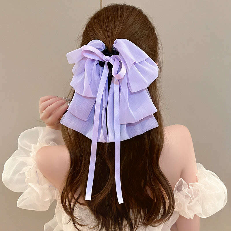 New Bow Floating Ribbon Grip Clip Girls Elegant Ponytail Braid Claw Clip Retro Luxury Female Hair Card Hair Accessories - KIMLUD