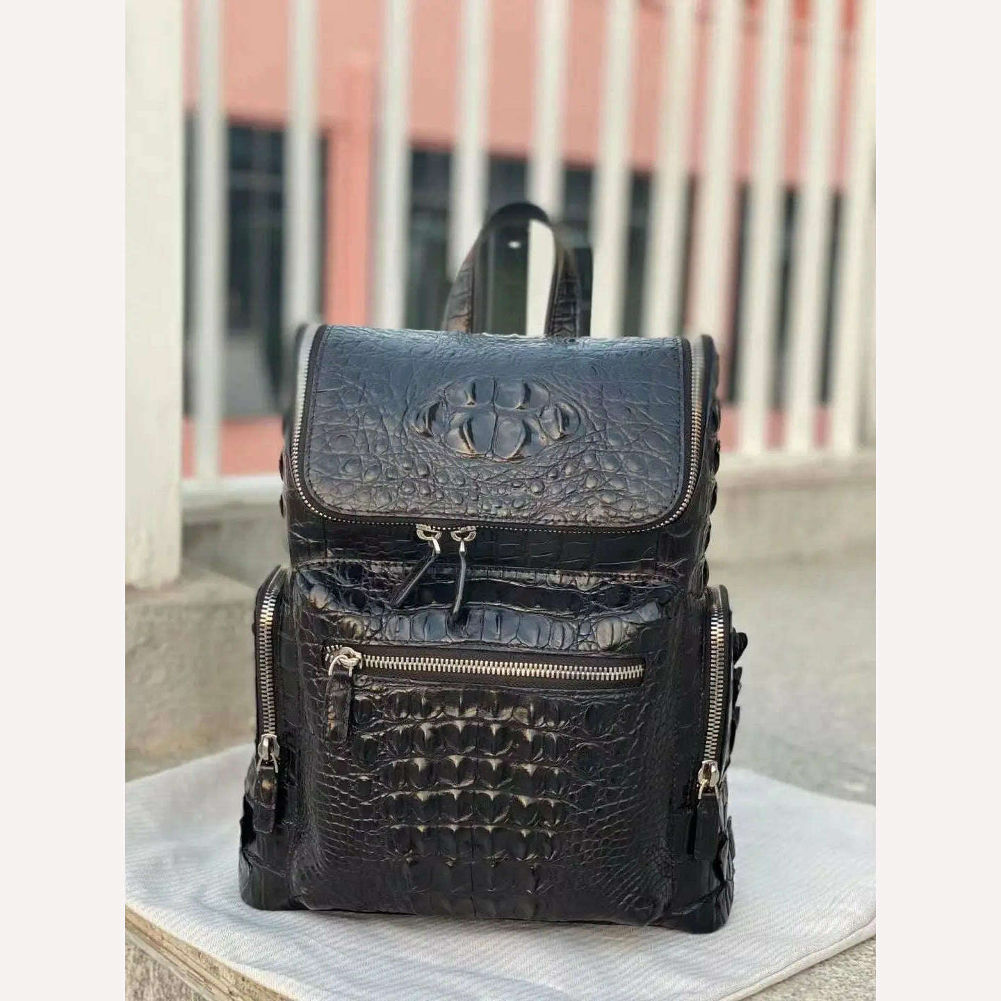 New Brand Crocodile Genuine Leather Men Backpacks Fashion Real Natural Leather Student Backpack Boy Luxury Computer Laptop Bag - KIMLUD