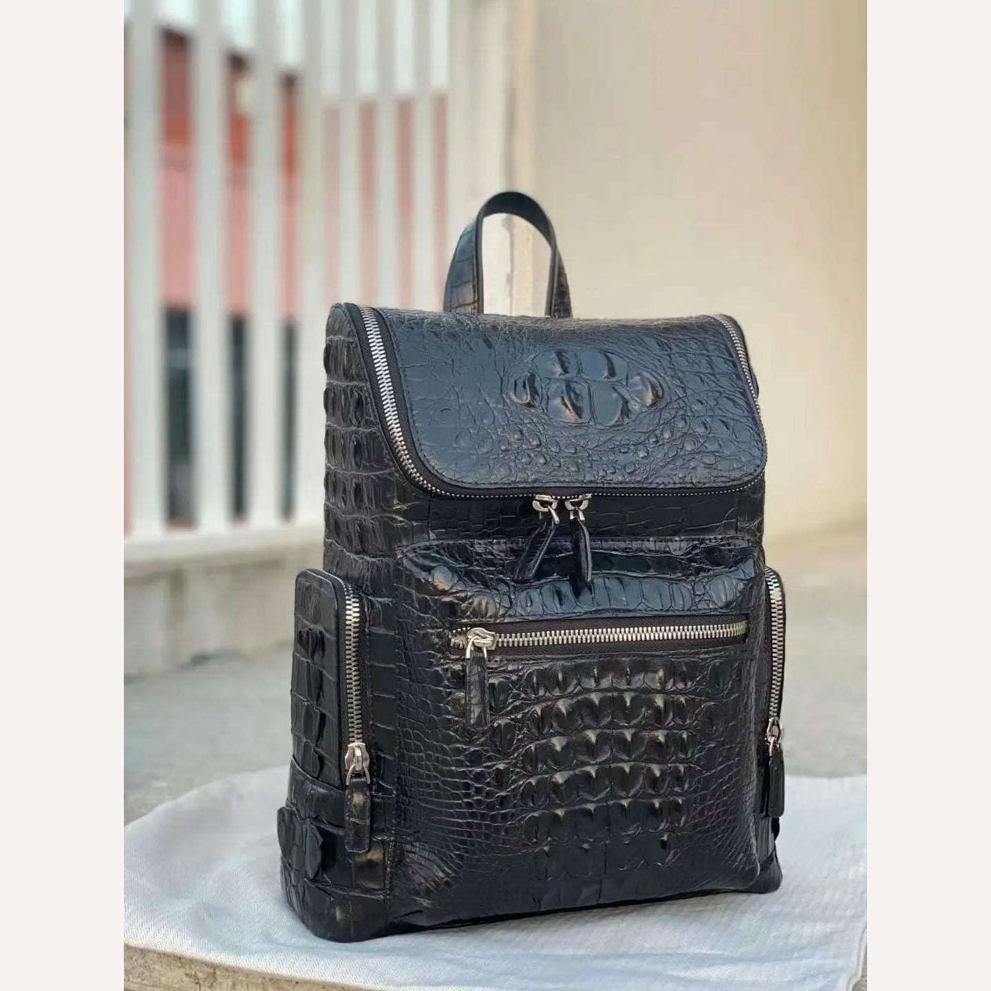 New Brand Crocodile Genuine Leather Men Backpacks Fashion Real Natural Leather Student Backpack Boy Luxury Computer Laptop Bag - KIMLUD