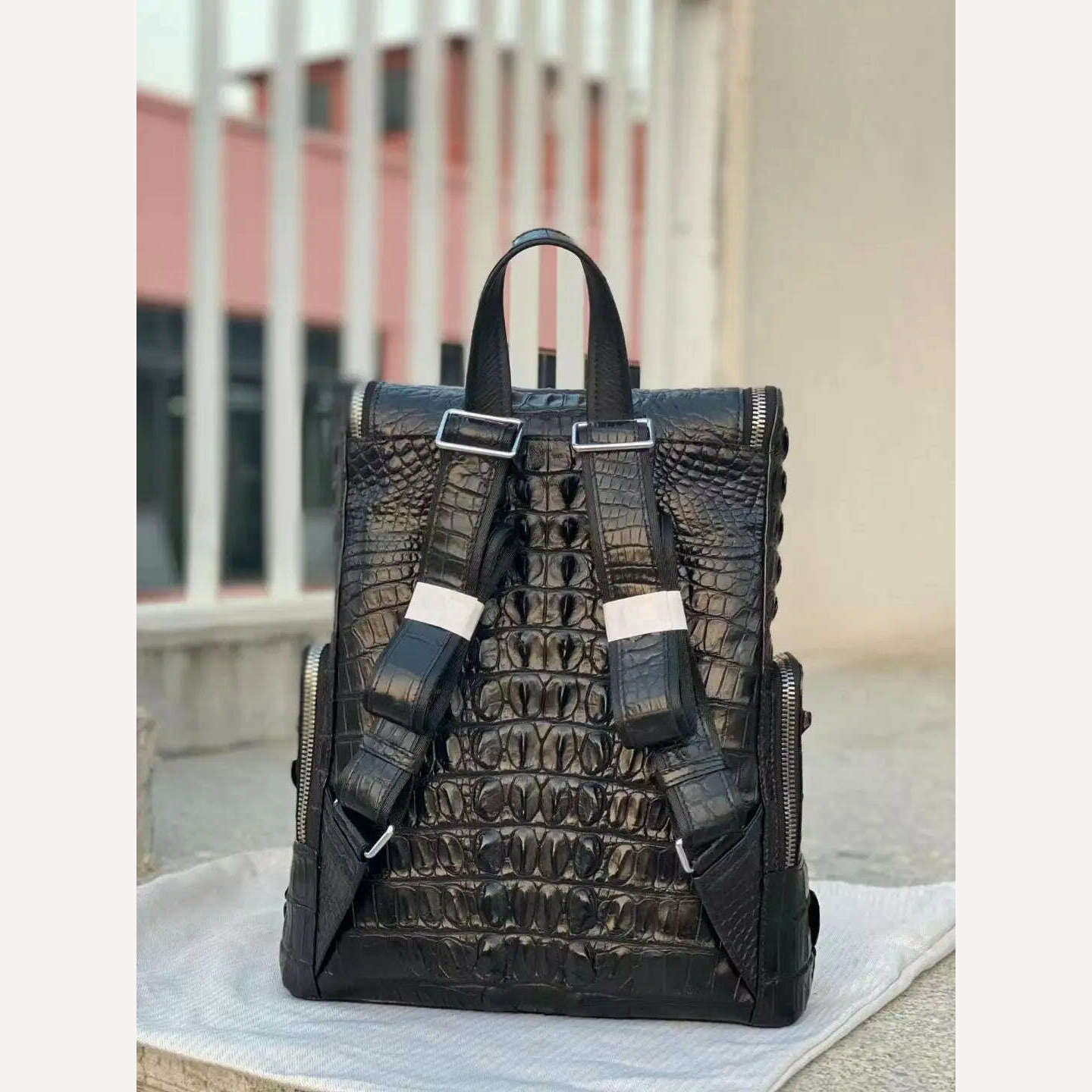New Brand Crocodile Genuine Leather Men Backpacks Fashion Real Natural Leather Student Backpack Boy Luxury Computer Laptop Bag - KIMLUD