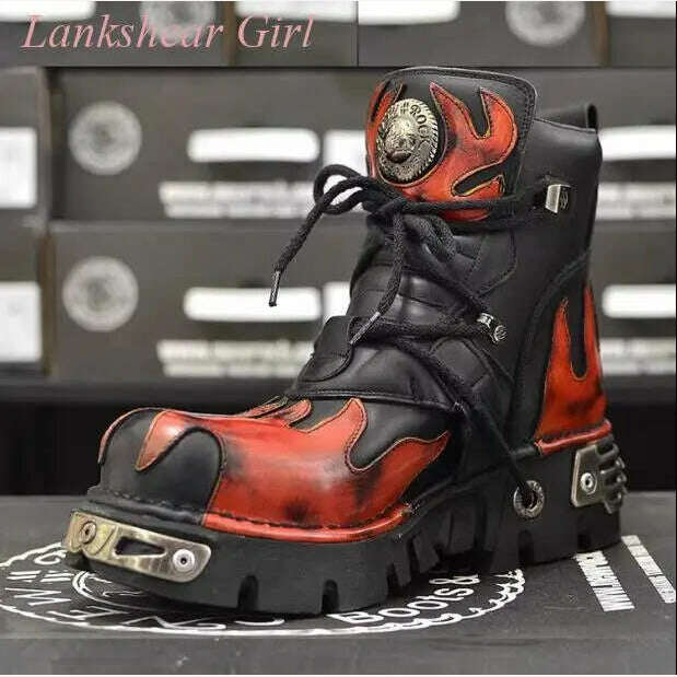 KIMLUD, New Brand Design Punk Rock Gothic Metal Thick-Soled Mid-Tube Men's and Women's Motorcycle Tooling Boots Large Size 35-44, KIMLUD Womens Clothes