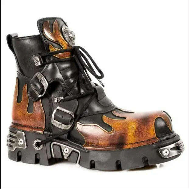 KIMLUD, New Brand Design Punk Rock Gothic Metal Thick-Soled Mid-Tube Men's and Women's Motorcycle Tooling Boots Large Size 35-44, KIMLUD Womens Clothes