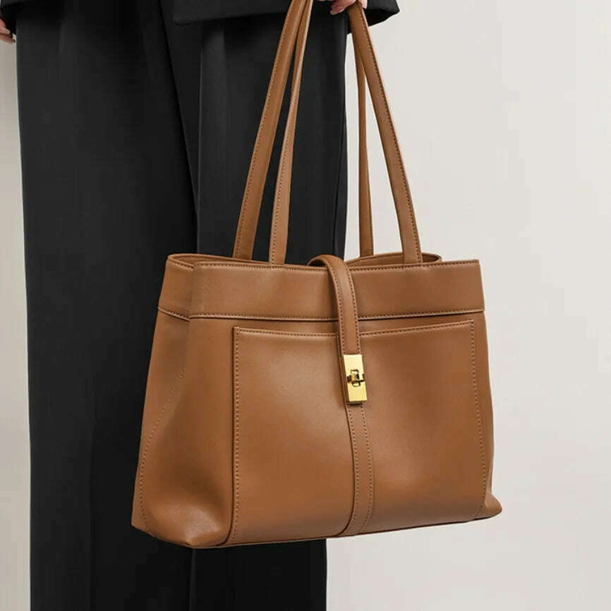 KIMLUD, New Brand Original Designed Women Leather Handbag Just Arrived Elegent Stylish Real Leather Bag Large Patchwork Purse#6123383037, Coffee, KIMLUD APPAREL - Womens Clothes