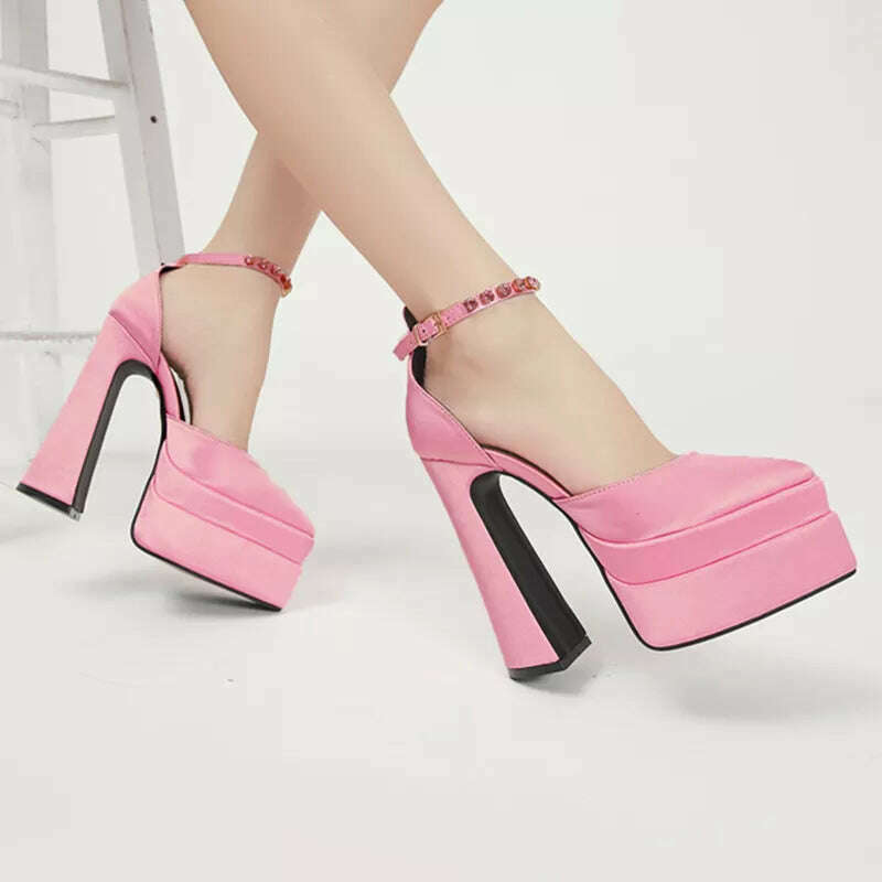 KIMLUD, New Brand Women Sandals Summer Shoes Sexy Thick High Heels Platform Black Red Yellow Dress Party Wedding Shoes Woman Pumps, pink3 / 36, KIMLUD APPAREL - Womens Clothes