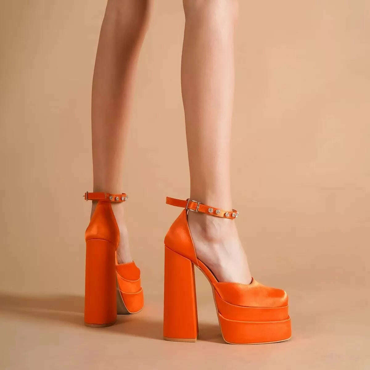 KIMLUD, New Brand Women Sandals Summer Shoes Sexy Thick High Heels Platform Black Red Yellow Dress Party Wedding Shoes Woman Pumps, orange / 36, KIMLUD APPAREL - Womens Clothes