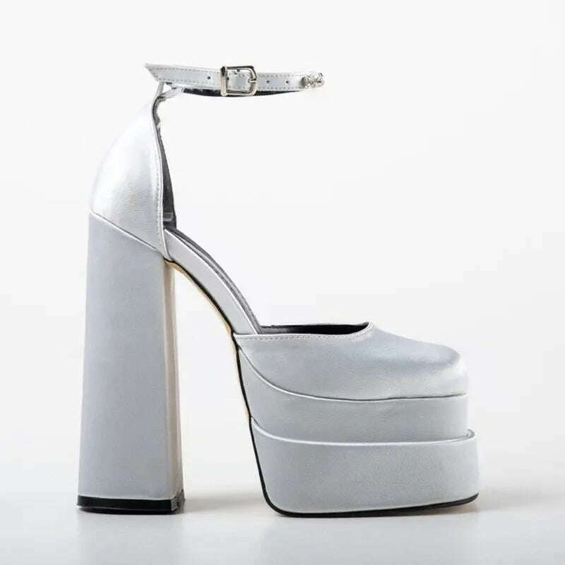 KIMLUD, New Brand Women Sandals Summer Shoes Sexy Thick High Heels Platform Black Red Yellow Dress Party Wedding Shoes Woman Pumps, silver / 36, KIMLUD APPAREL - Womens Clothes