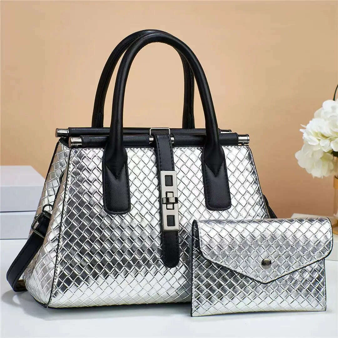 KIMLUD, New Bright Leather Women's Handbag Large Capacity One Shoulder Crossbody Bag High Quality Woven Leather Women's Bag with Purse, photo color 5 / 28x14x20cm, KIMLUD APPAREL - Womens Clothes