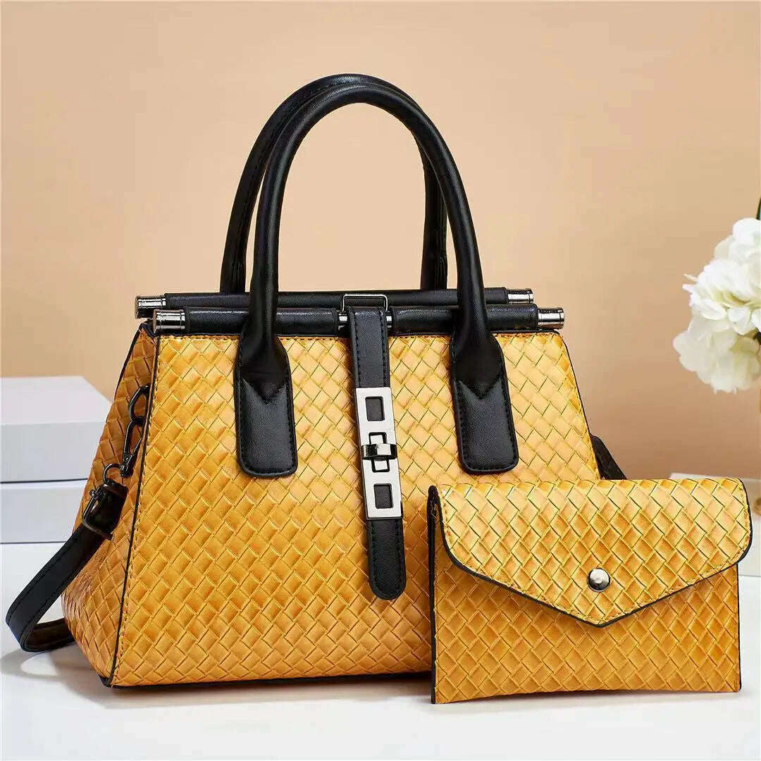 KIMLUD, New Bright Leather Women's Handbag Large Capacity One Shoulder Crossbody Bag High Quality Woven Leather Women's Bag with Purse, photo color 7 / 28x14x20cm, KIMLUD APPAREL - Womens Clothes