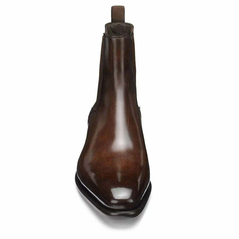 KIMLUD, New Bronw Chelsea Boots for Men Business Slip-On Square Toe Handmade Men's Fashion Short Boots Zapatos Para Moto Hombre, KIMLUD Womens Clothes
