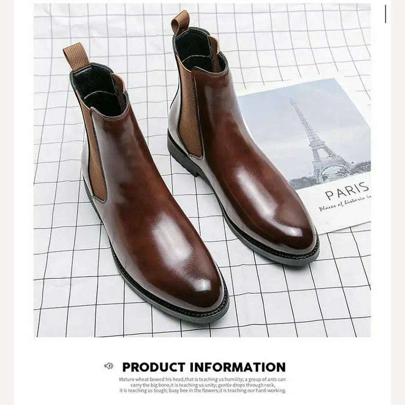 KIMLUD, New Bronw Chelsea Boots for Men Business Slip-On Square Toe Handmade Men's Fashion Short Boots Zapatos Para Moto Hombre, KIMLUD Womens Clothes