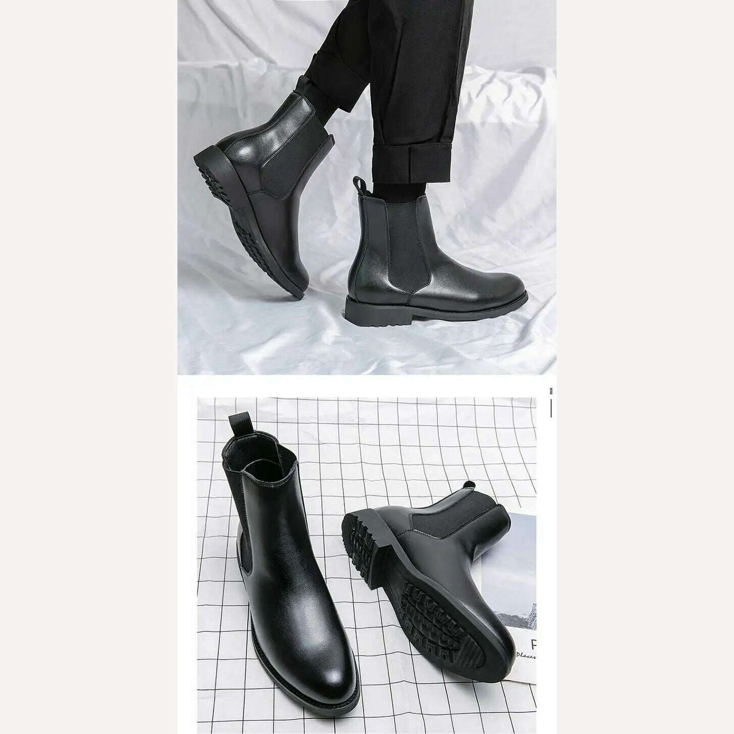 KIMLUD, New Bronw Chelsea Boots for Men Business Slip-On Square Toe Handmade Men's Fashion Short Boots Zapatos Para Moto Hombre, KIMLUD Womens Clothes