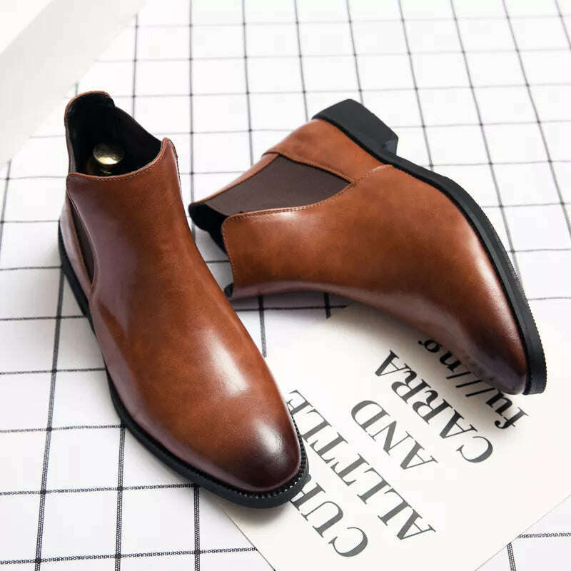 KIMLUD, New Brown Chelsea Boots for Men Black Business Handmade Men's Short Boots Round Toe Slip-On Ankle Boots Free Shipping, KIMLUD Womens ClothesKIMLUD, New Brown Chelsea Boots for Men Black Business Handmade Men's Short Boots Round Toe Slip-On Ankle Boots Free Shipping, brown / 38, KIMLUD APPAREL - Womens Clothes