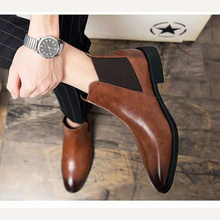 KIMLUD, New Brown Chelsea Boots for Men Black Business Handmade Men's Short Boots Round Toe Slip-On Ankle Boots Free Shipping, KIMLUD Womens Clothes