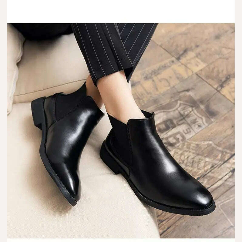 KIMLUD, New Brown Chelsea Boots for Men Black Business Handmade Men's Short Boots Round Toe Slip-On Ankle Boots Free Shipping, KIMLUD Womens Clothes