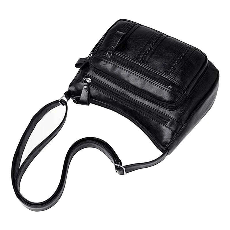 KIMLUD, New Casual Female Bag Soft PU Leather Shoulder High-quality Multi-pocket Shoulder Bag Solid Color Ladies Crossbody Bag, Black, KIMLUD Womens Clothes
