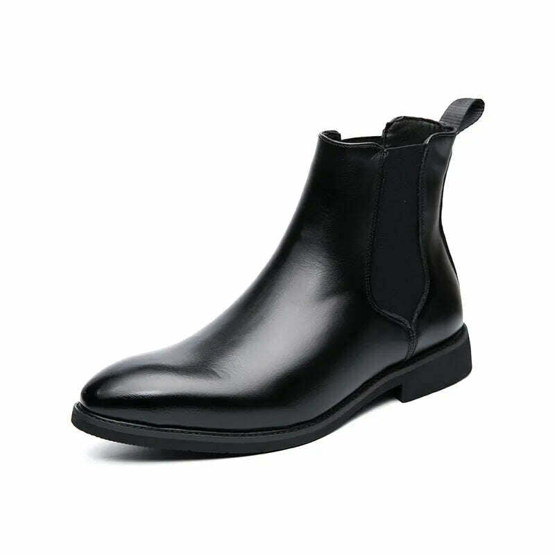 KIMLUD, New Chelsea Boots Men Shoes PU Brown Fashion Versatile Business Casual British Style Street Party Wear Classic Ankle Boots, black / 40, KIMLUD APPAREL - Womens Clothes