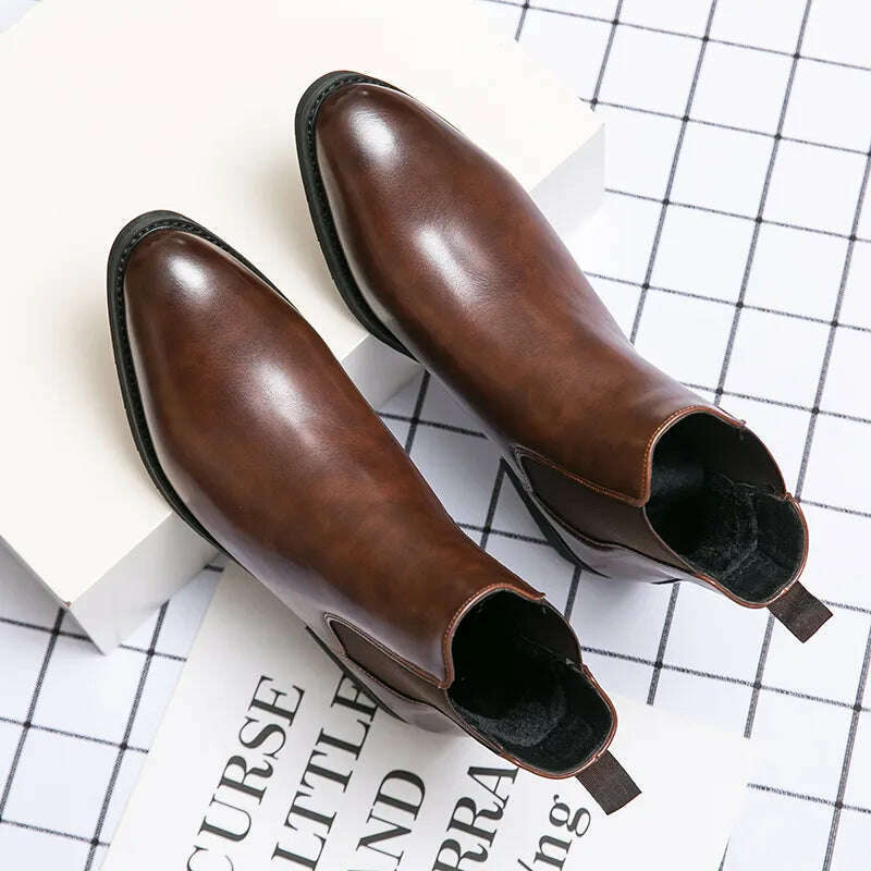 KIMLUD, New Chelsea Boots Men Shoes PU Brown Fashion Versatile Business Casual British Style Street Party Wear Classic Ankle Boots, KIMLUD Womens Clothes
