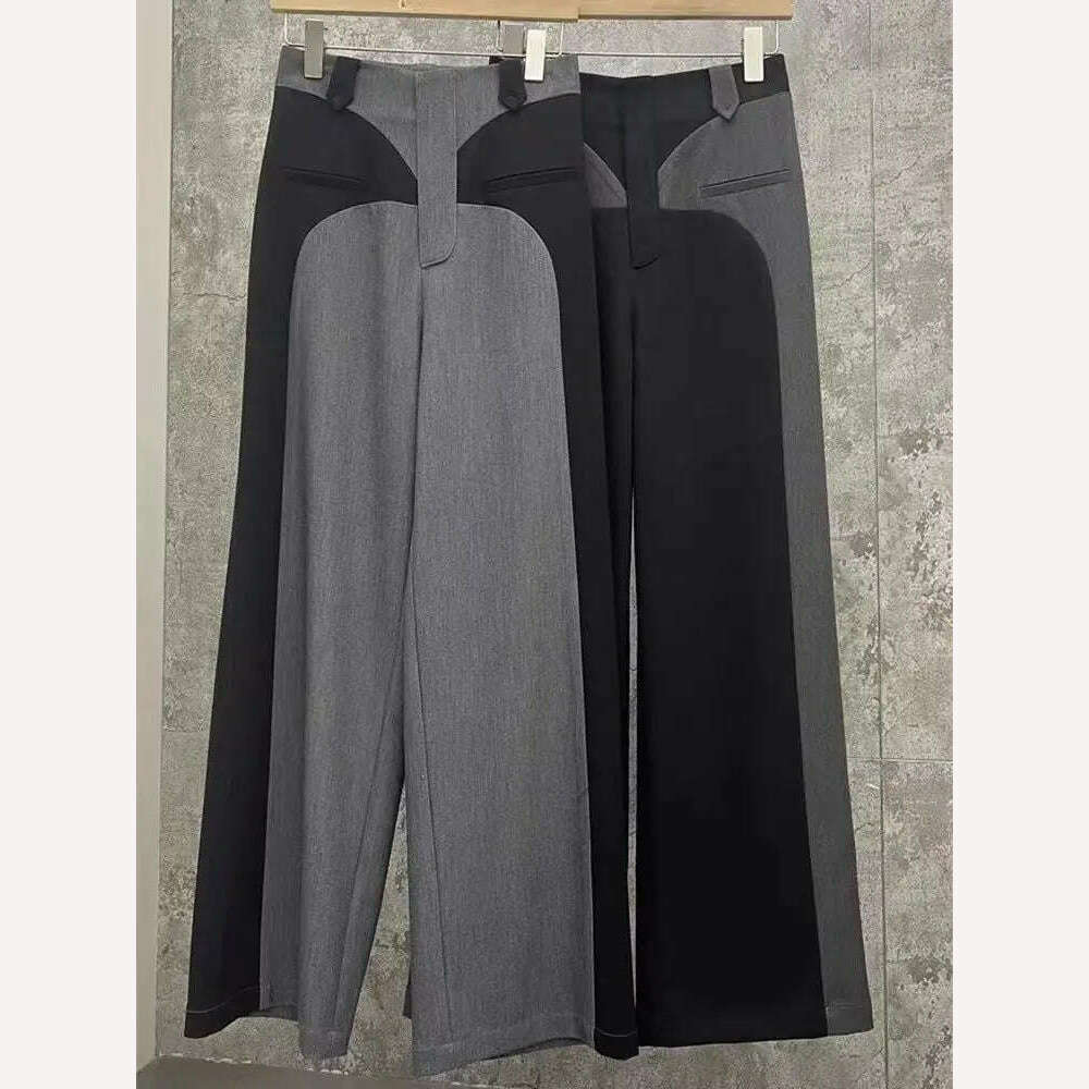 New Chestnut 2023Spring NewDesign Sense Color Contrast Patchwork Suit Pants Women's High Waist Slimming Loose Wide Leg Mop Pants - KIMLUD