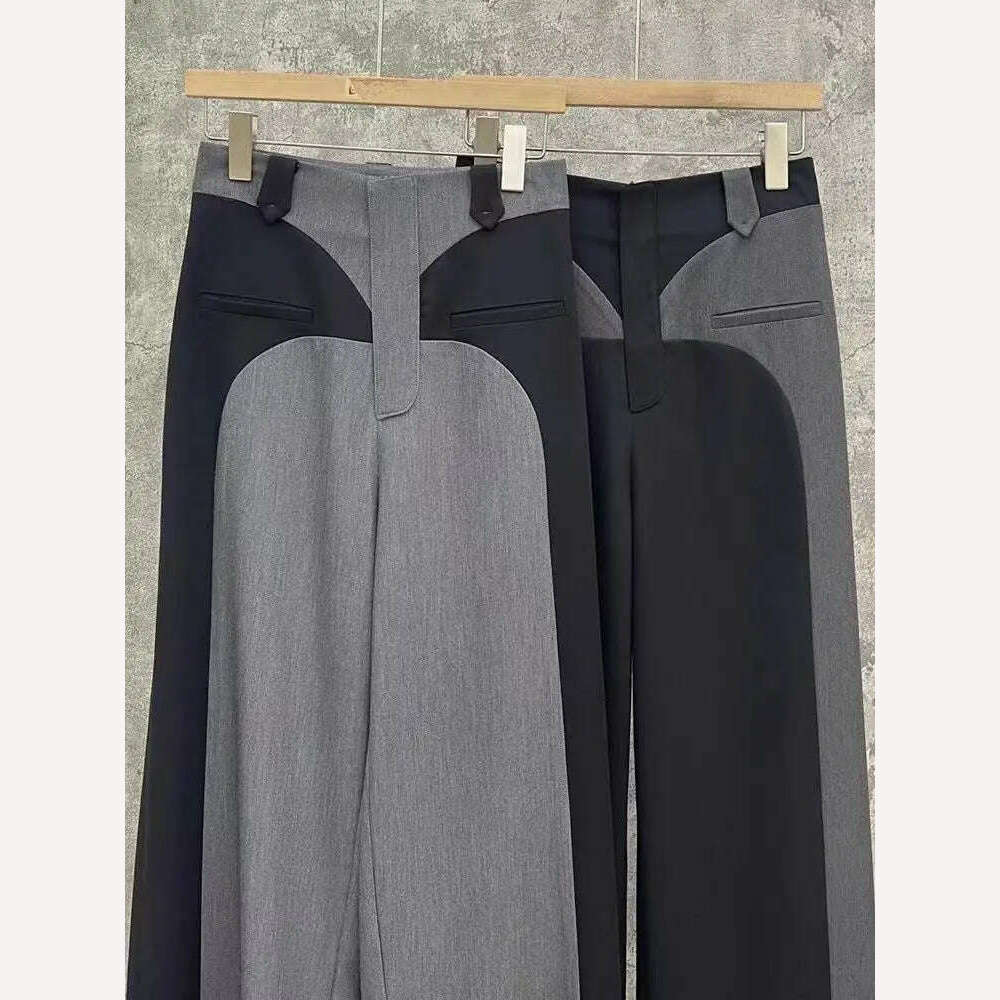 New Chestnut 2023Spring NewDesign Sense Color Contrast Patchwork Suit Pants Women's High Waist Slimming Loose Wide Leg Mop Pants - KIMLUD