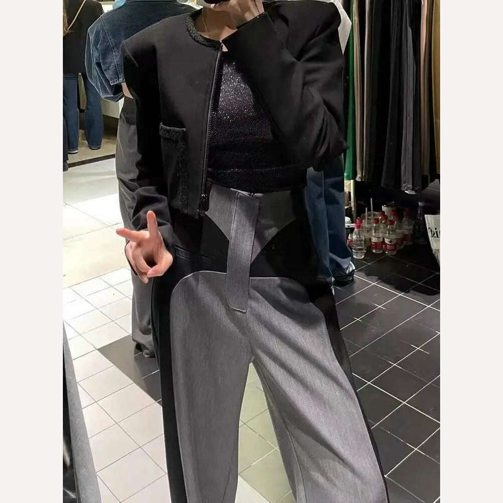 New Chestnut 2023Spring NewDesign Sense Color Contrast Patchwork Suit Pants Women's High Waist Slimming Loose Wide Leg Mop Pants - KIMLUD