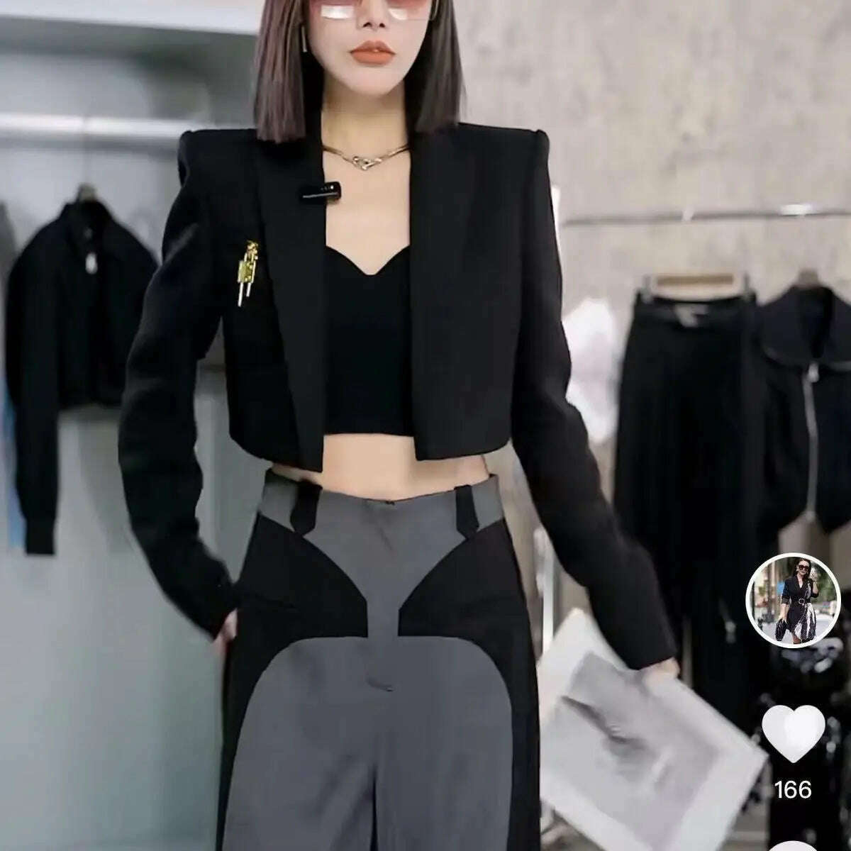 New Chestnut 2023Spring NewDesign Sense Color Contrast Patchwork Suit Pants Women's High Waist Slimming Loose Wide Leg Mop Pants - KIMLUD