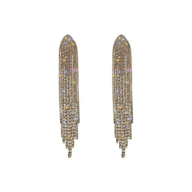 New Classic Shiny Crystal Earrings Ladies Exaggerated Long Earrings Tassels Rhinestone Earrings Fashion Korean Earrings Jewelry - KIMLUD