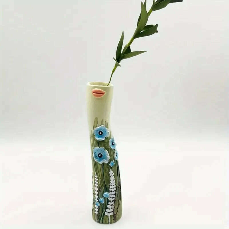 KIMLUD, New Creative Human Face Resin Vase Fairy Style Home Decor Vase Outdoor Decoration Sculpture Small Hand-painted Resin Vase, Type C / 20X4.5cm, KIMLUD APPAREL - Womens Clothes