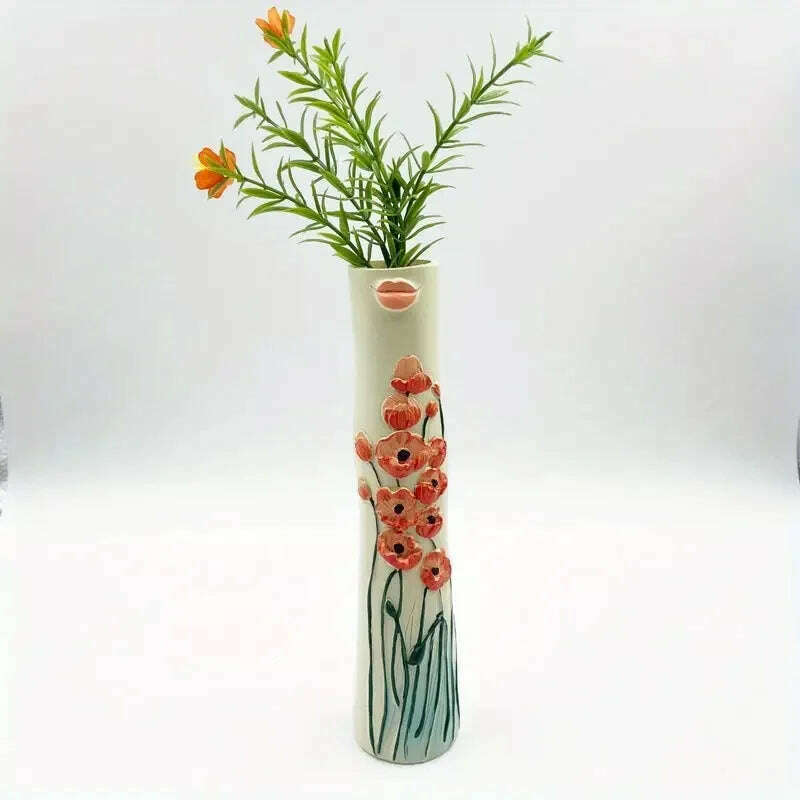 KIMLUD, New Creative Human Face Resin Vase Fairy Style Home Decor Vase Outdoor Decoration Sculpture Small Hand-painted Resin Vase, Type A / 20X4.5cm, KIMLUD APPAREL - Womens Clothes