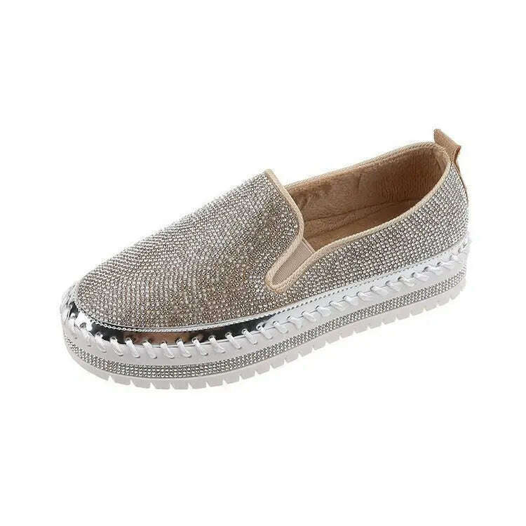 KIMLUD, New Crystal Shoes for Women Flat Soles Raised Rhinestone Casual Shoes Spring Thick Soles Platform Sequin Sandals Female Sneakers, Silver / 35, KIMLUD APPAREL - Womens Clothes