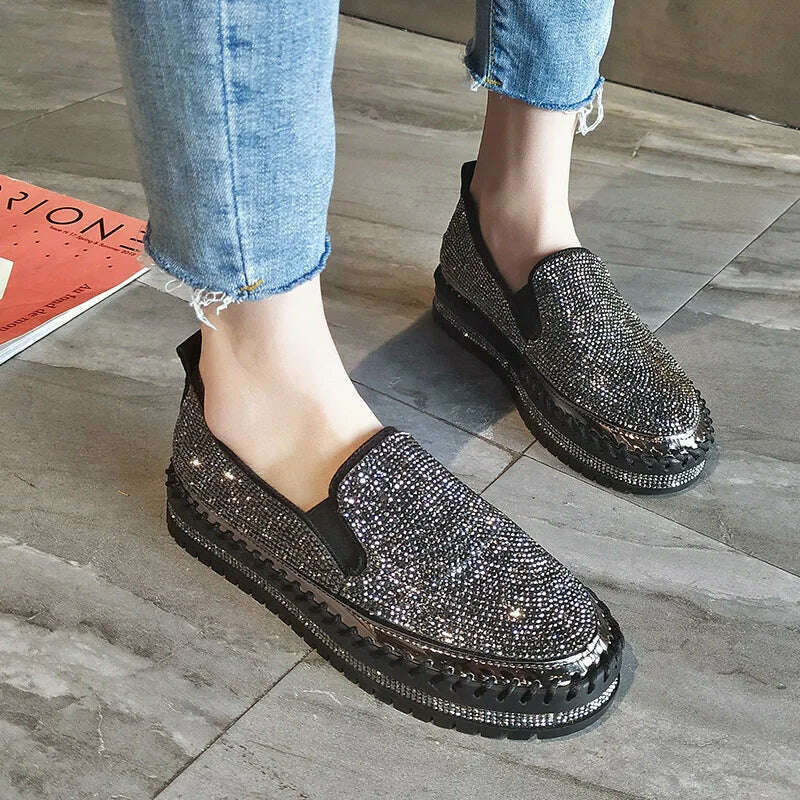 KIMLUD, New Crystal Shoes for Women Flat Soles Raised Rhinestone Casual Shoes Spring Thick Soles Platform Sequin Sandals Female Sneakers, KIMLUD Womens Clothes