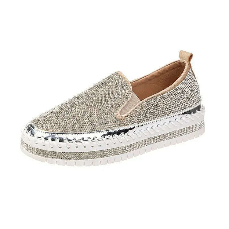 KIMLUD, New Crystal Shoes for Women Flat Soles Raised Rhinestone Casual Shoes Spring Thick Soles Platform Sequin Sandals Female Sneakers, KIMLUD Womens Clothes