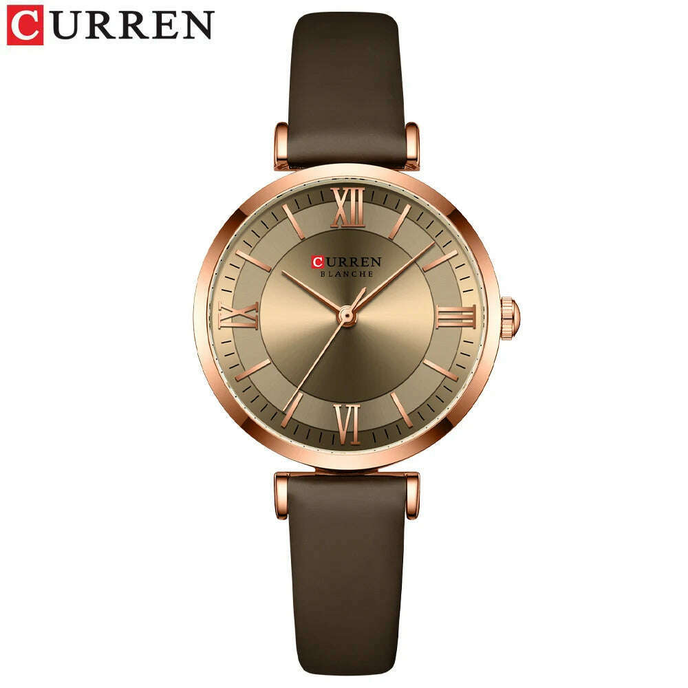 KIMLUD, NEW CURREN Watches Women's Quartz Leather Wrsitwatches Fashionable Classic Clock Montre femme, coffee, KIMLUD Womens Clothes