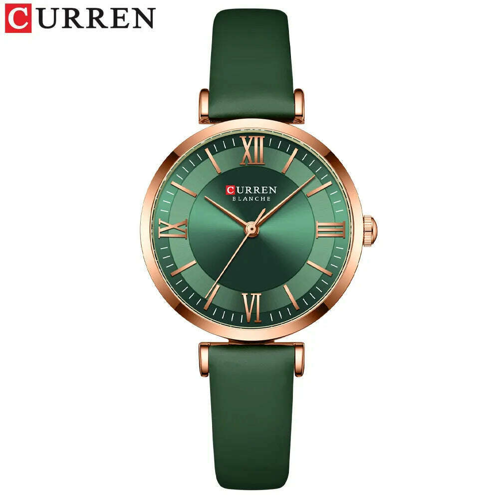 KIMLUD, NEW CURREN Watches Women's Quartz Leather Wrsitwatches Fashionable Classic Clock Montre femme, green, KIMLUD Womens Clothes