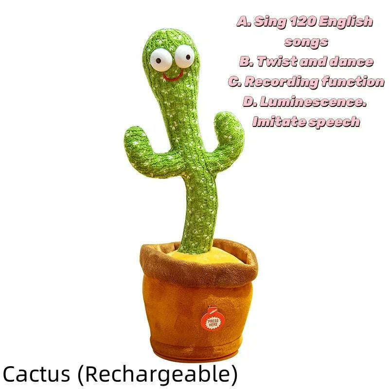 KIMLUD, New Dancing Cactus Toys Repeat Talking Songs Wriggle Dancing Sing Toy Talk Plushie Stuffed Toys for Baby Adult Christmas Gifts, Cactus (USB), KIMLUD APPAREL - Womens Clothes