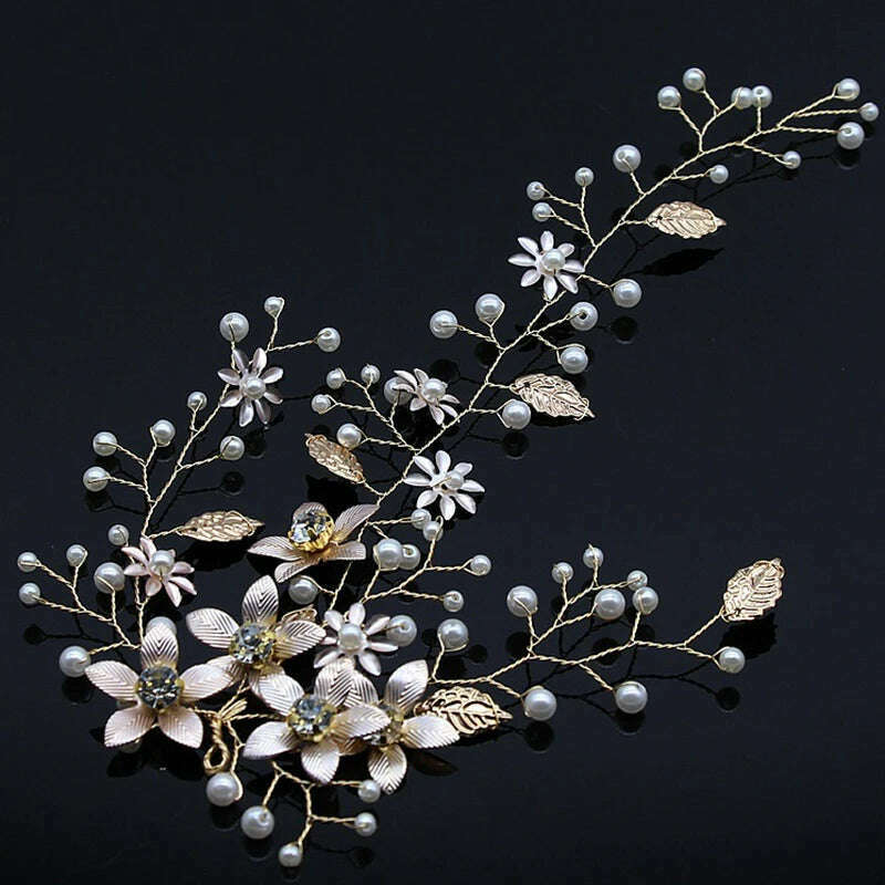 New Design Handmade Crystal Wedding Hair Accessories Tiara Headband Headpiece Simulated Pearl Bridal Hair Jewelry - KIMLUD