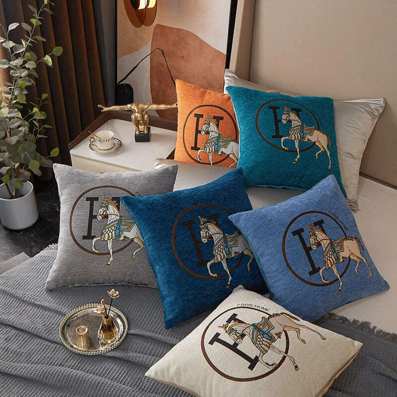 KIMLUD, New Design Horse Pattern Throw Pillow Covers Chenille Throw Pillowcases Square Decorative Cushion Pillow Covers for Sofa JAF071, KIMLUD Womens Clothes