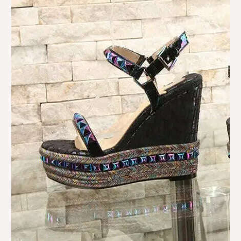 KIMLUD, New Designer Thick Platform Women High Heel Wedges Gladiator Sandals Women Wedge Heeled Rivet One Belt Sandalias Mujer, KIMLUD Womens ClothesKIMLUD, New Designer Thick Platform Women High Heel Wedges Gladiator Sandals Women Wedge Heeled Rivet One Belt Sandalias Mujer, as show / 6, KIMLUD APPAREL - Womens Clothes