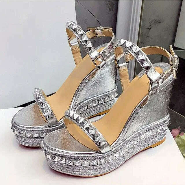 KIMLUD, New Designer Thick Platform Women High Heel Wedges Gladiator Sandals Women Wedge Heeled Rivet One Belt Sandalias Mujer, KIMLUD Womens ClothesKIMLUD, New Designer Thick Platform Women High Heel Wedges Gladiator Sandals Women Wedge Heeled Rivet One Belt Sandalias Mujer, as show 3 / 9.5, KIMLUD APPAREL - Womens Clothes