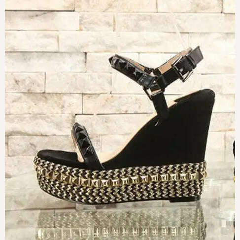 KIMLUD, New Designer Thick Platform Women High Heel Wedges Gladiator Sandals Women Wedge Heeled Rivet One Belt Sandalias Mujer, KIMLUD Womens ClothesKIMLUD, New Designer Thick Platform Women High Heel Wedges Gladiator Sandals Women Wedge Heeled Rivet One Belt Sandalias Mujer, as show 2 / 6.5, KIMLUD APPAREL - Womens Clothes