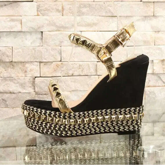 KIMLUD, New Designer Thick Platform Women High Heel Wedges Gladiator Sandals Women Wedge Heeled Rivet One Belt Sandalias Mujer, KIMLUD Womens ClothesKIMLUD, New Designer Thick Platform Women High Heel Wedges Gladiator Sandals Women Wedge Heeled Rivet One Belt Sandalias Mujer, as show 4 / 9, KIMLUD APPAREL - Womens Clothes