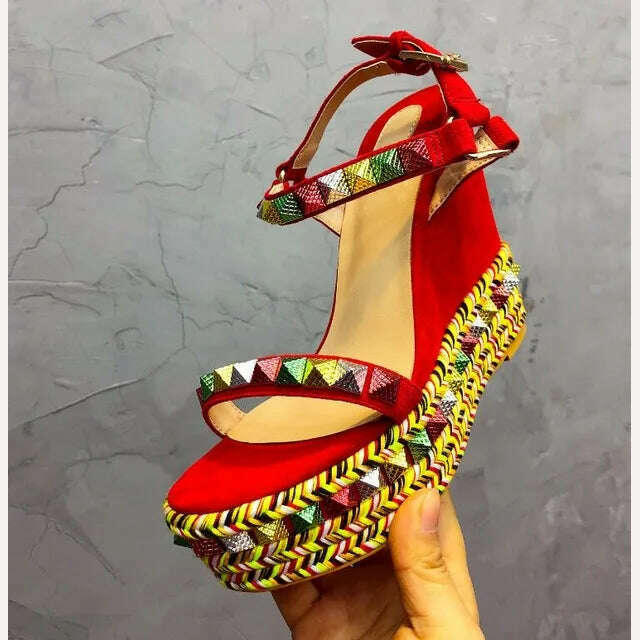 KIMLUD, New Designer Thick Platform Women High Heel Wedges Gladiator Sandals Women Wedge Heeled Rivet One Belt Sandalias Mujer, KIMLUD Womens ClothesKIMLUD, New Designer Thick Platform Women High Heel Wedges Gladiator Sandals Women Wedge Heeled Rivet One Belt Sandalias Mujer, as show 6 / 9.5, KIMLUD APPAREL - Womens Clothes