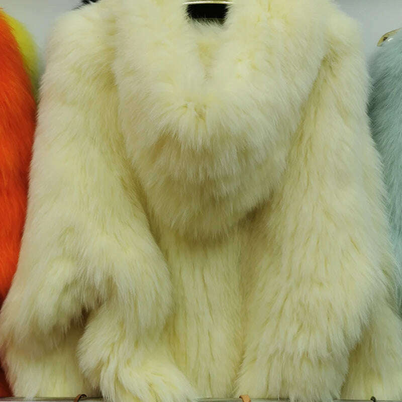 KIMLUD, New Double sided woven 100% fox fur coat, length 110cm hooded coat, Real fur coat women's imported white bear warm clothing, as picture 09 / One Size, KIMLUD APPAREL - Womens Clothes