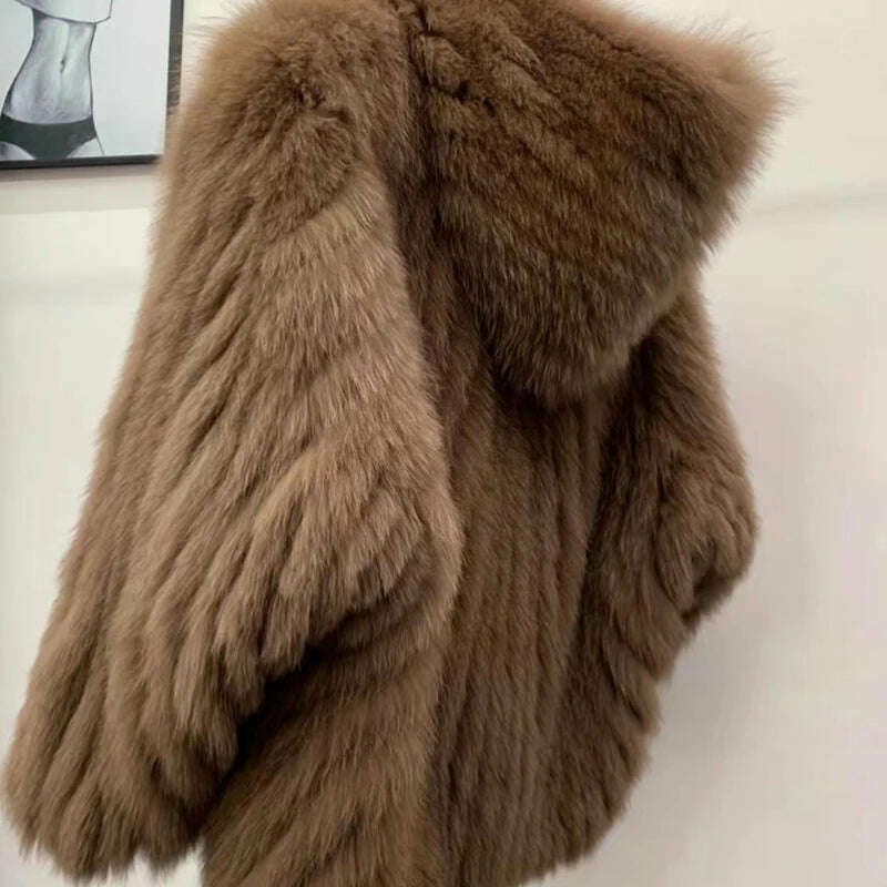 KIMLUD, New Double sided woven 100% fox fur coat, length 110cm hooded coat, Real fur coat women's imported white bear warm clothing, as picture 05 / One Size, KIMLUD APPAREL - Womens Clothes