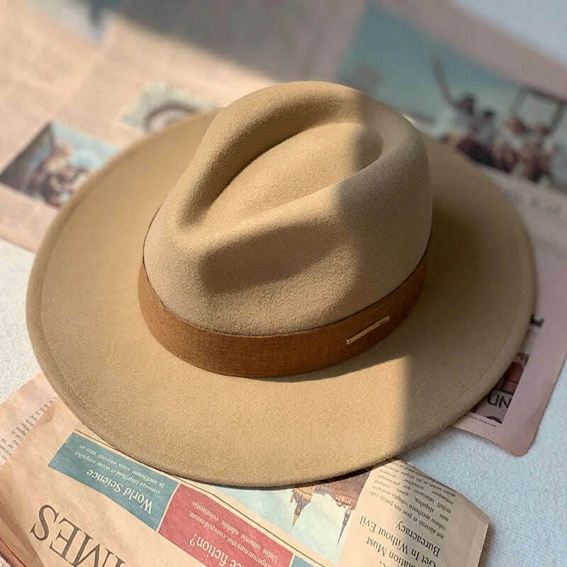 New Fall Winter Flat Woollen Top Hat Unisex Wide Brimmed Hat Fashion Classic Diverse Styles Adjustable Hat Circumference Big Hat - KIMLUD