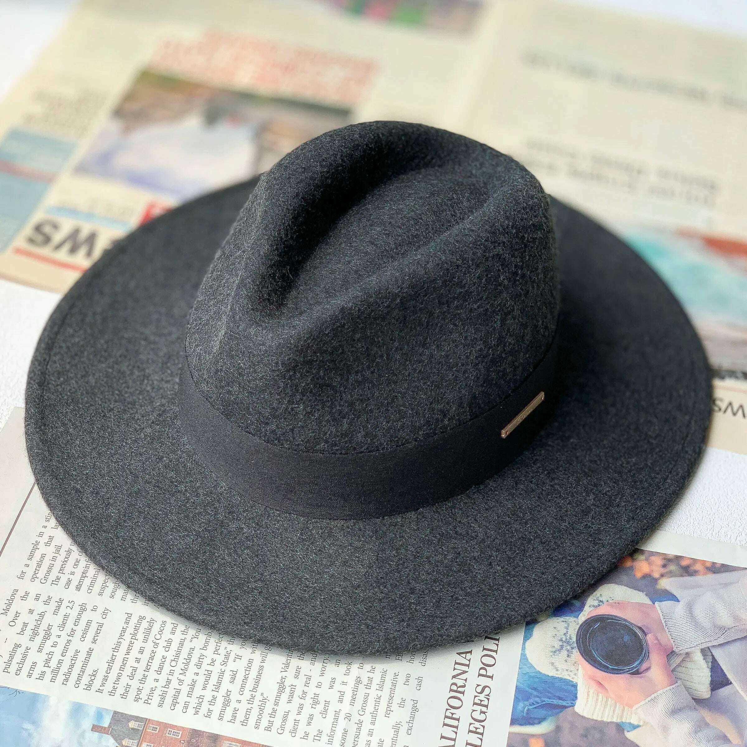 New Fall Winter Flat Woollen Top Hat Unisex Wide Brimmed Hat Fashion Classic Diverse Styles Adjustable Hat Circumference Big Hat - KIMLUD