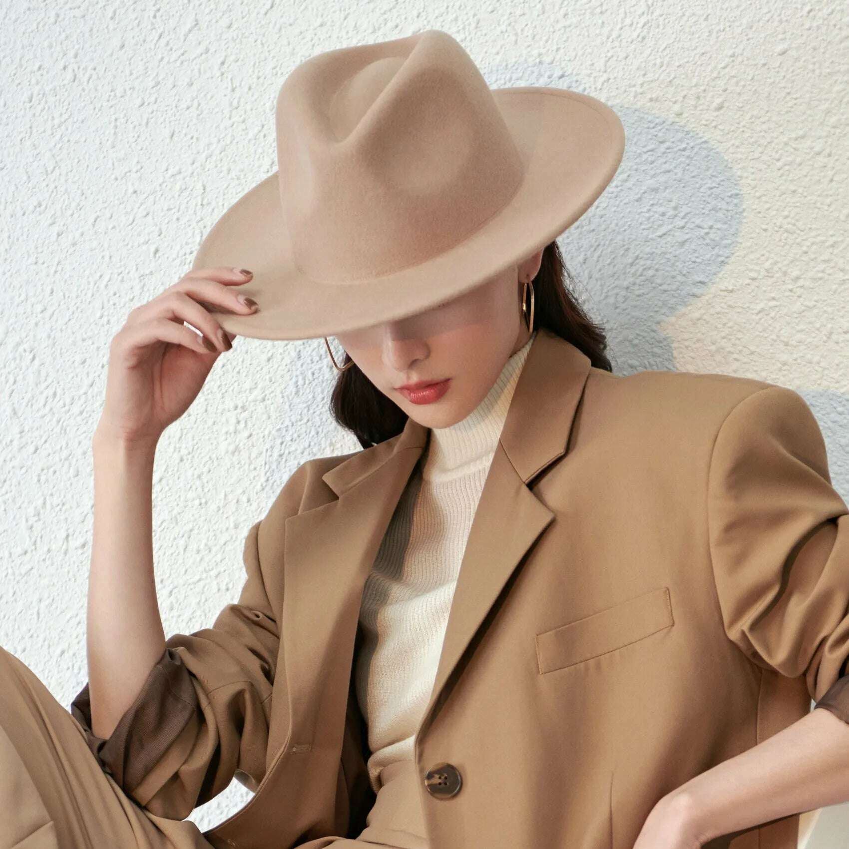 KIMLUD, New Fall Winter Flat Woollen Top Hat Unisex Wide Brimmed Hat Fashion Classic Diverse Styles Adjustable Hat Circumference Big Hat, Camel without Ribbon / M 54-57cm / China, KIMLUD Womens Clothes